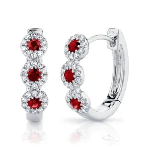 0.15ctw Diamond and 0.29ctw Ruby Huggie Earrings