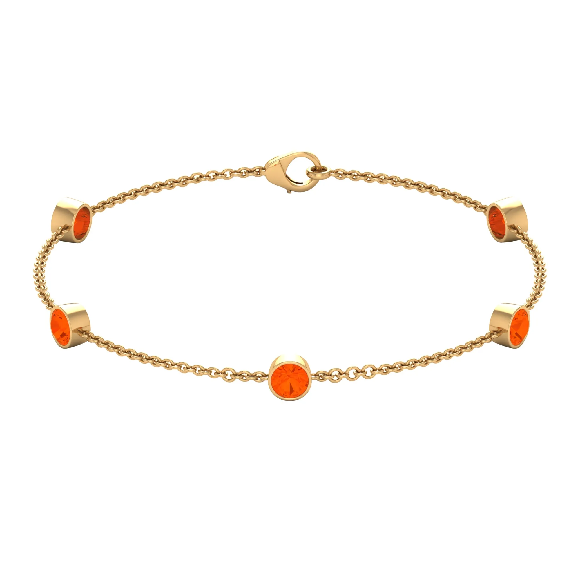 1 CT Real Fire Opal Five Stone Station Chain Bracelet in Bezel Setting