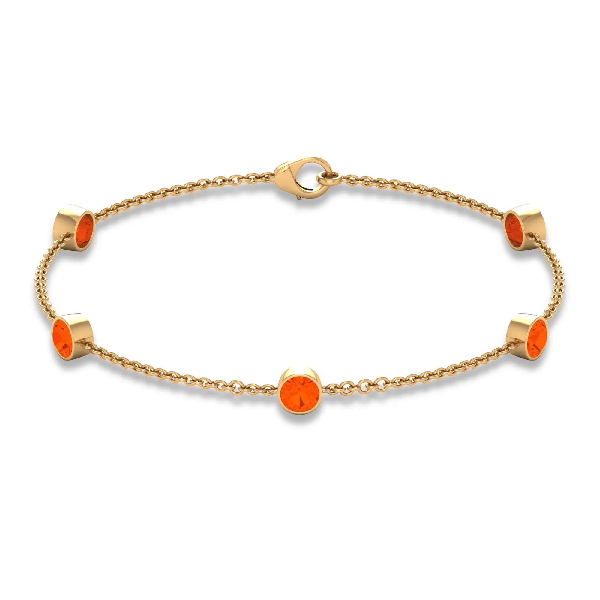 1 CT Real Fire Opal Five Stone Station Chain Bracelet in Bezel Setting