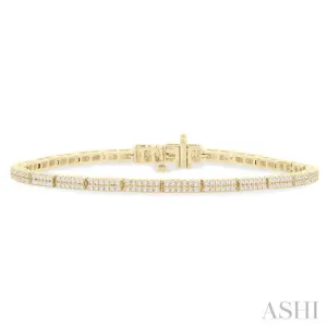 1.00 Ctw Double Row Round Cut Diamond Bar Link Bracelet in 14K Yellow Gold