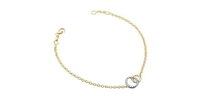 10K Yellow Gold Diamond Double Circle Bracelet 7-7.5"