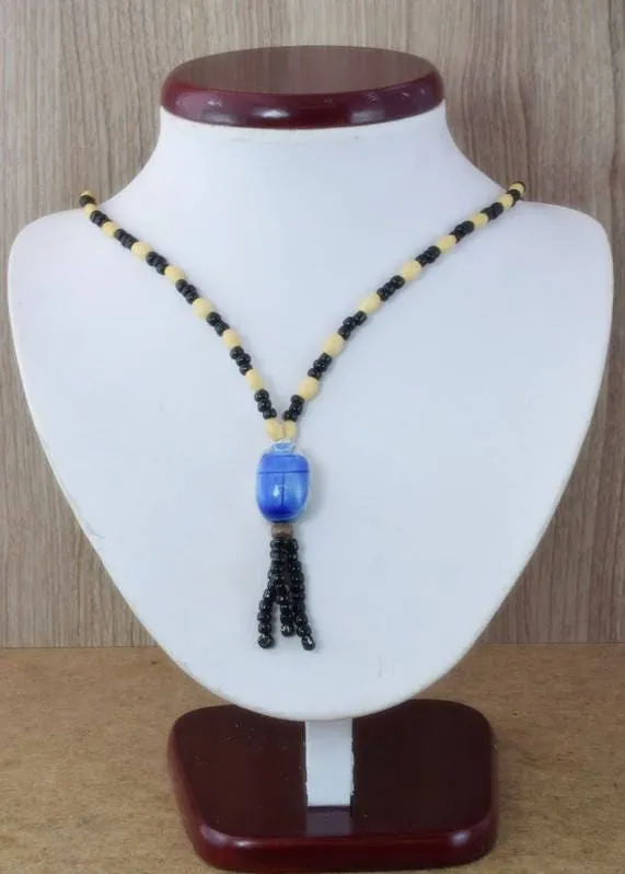 10" Wood Egyptian  Beaded Handmade Necklace, Ceramic Pendant,Tribal Jewelry, Pendant African Wood Necklace Natural Healing,Handmade ,African