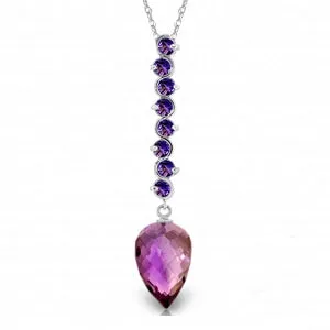 11.05 Carat 14K Solid White Gold Necklace Pointy Briolette Drop Amethyst