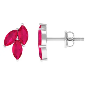 1.25 CT Marquise Shape Ruby Cluster Stud Earrings with Screw Back Findings