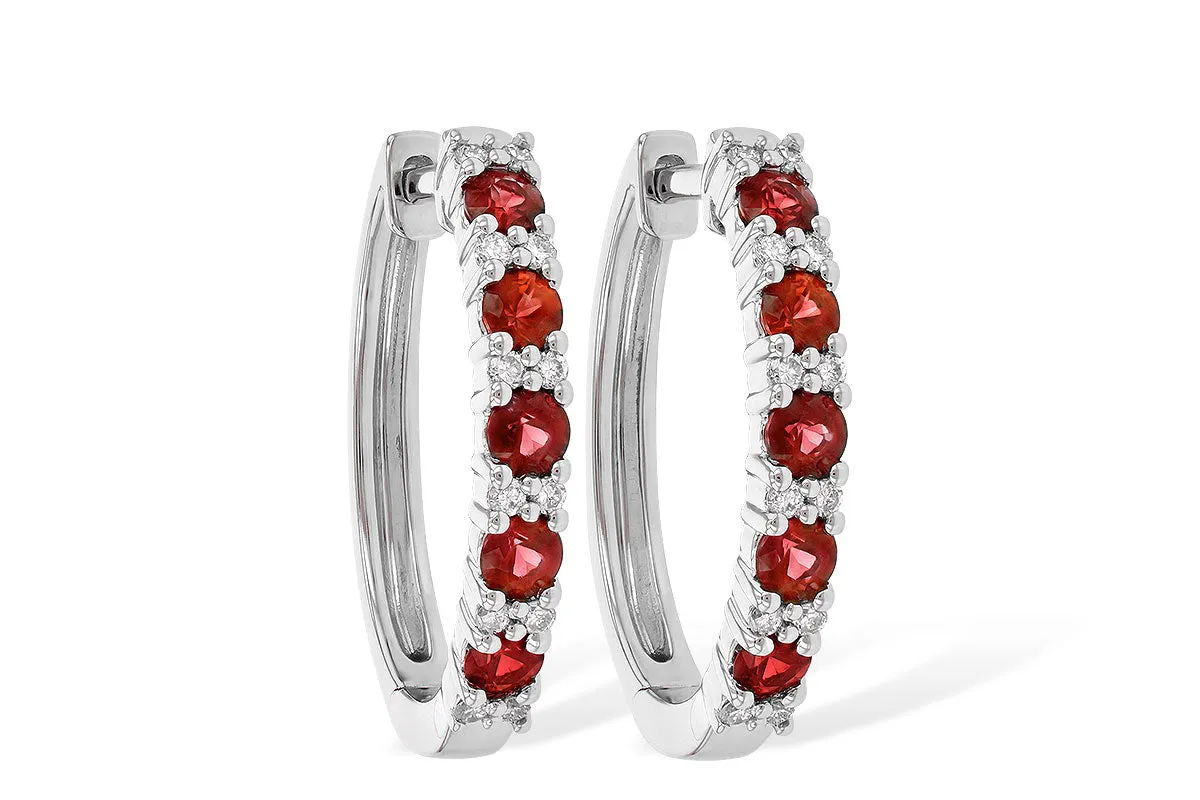 14 Karat White Gold Ruby Hoop Earrings