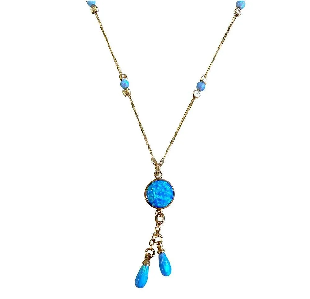 14k Rolled Gold and Opal Stones Necklace