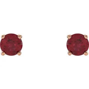 14K Rose 4 mm Natural Ruby Stud Earrings with Friction Post