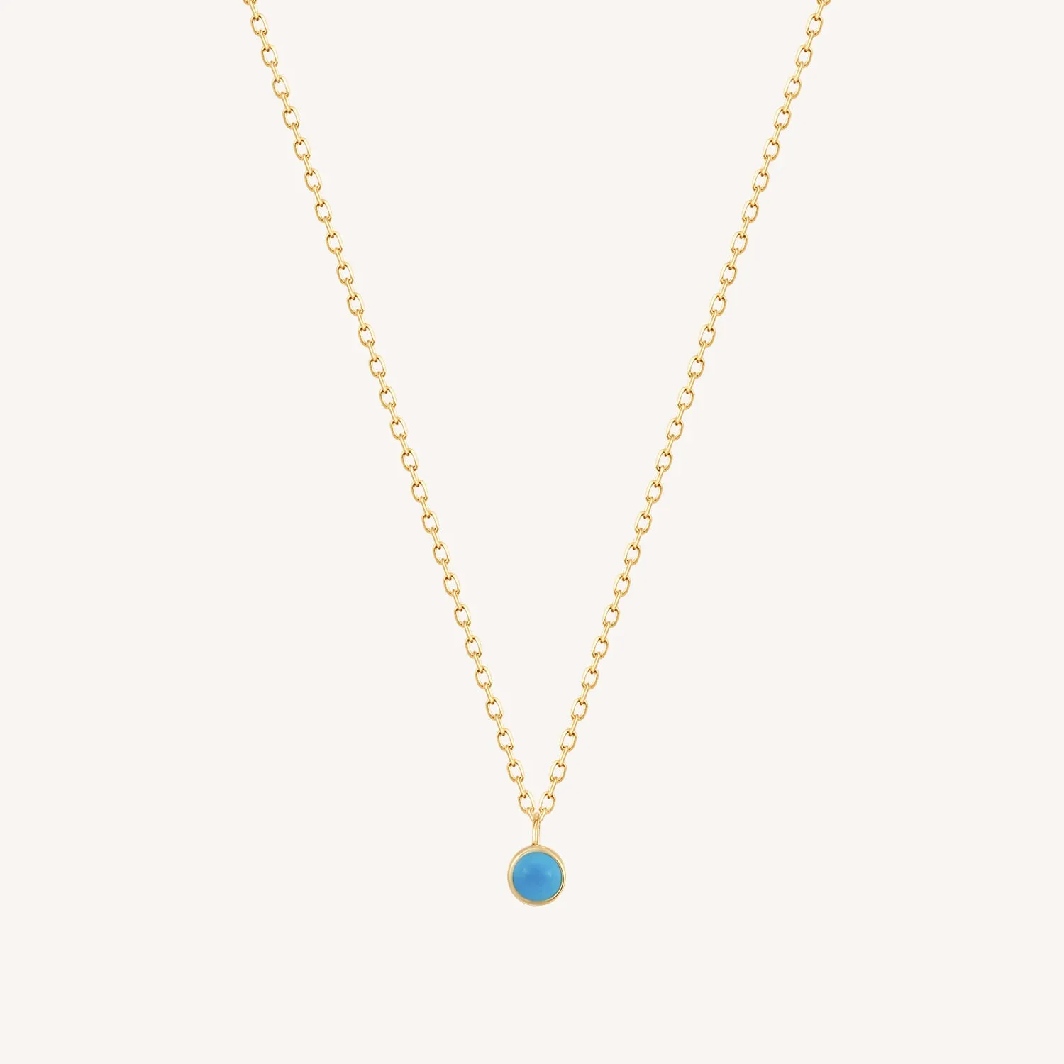 14K Solid Gold Single Turquoise Necklace