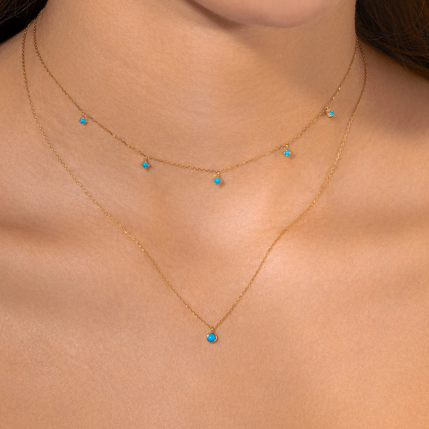 14K Solid Gold Single Turquoise Necklace