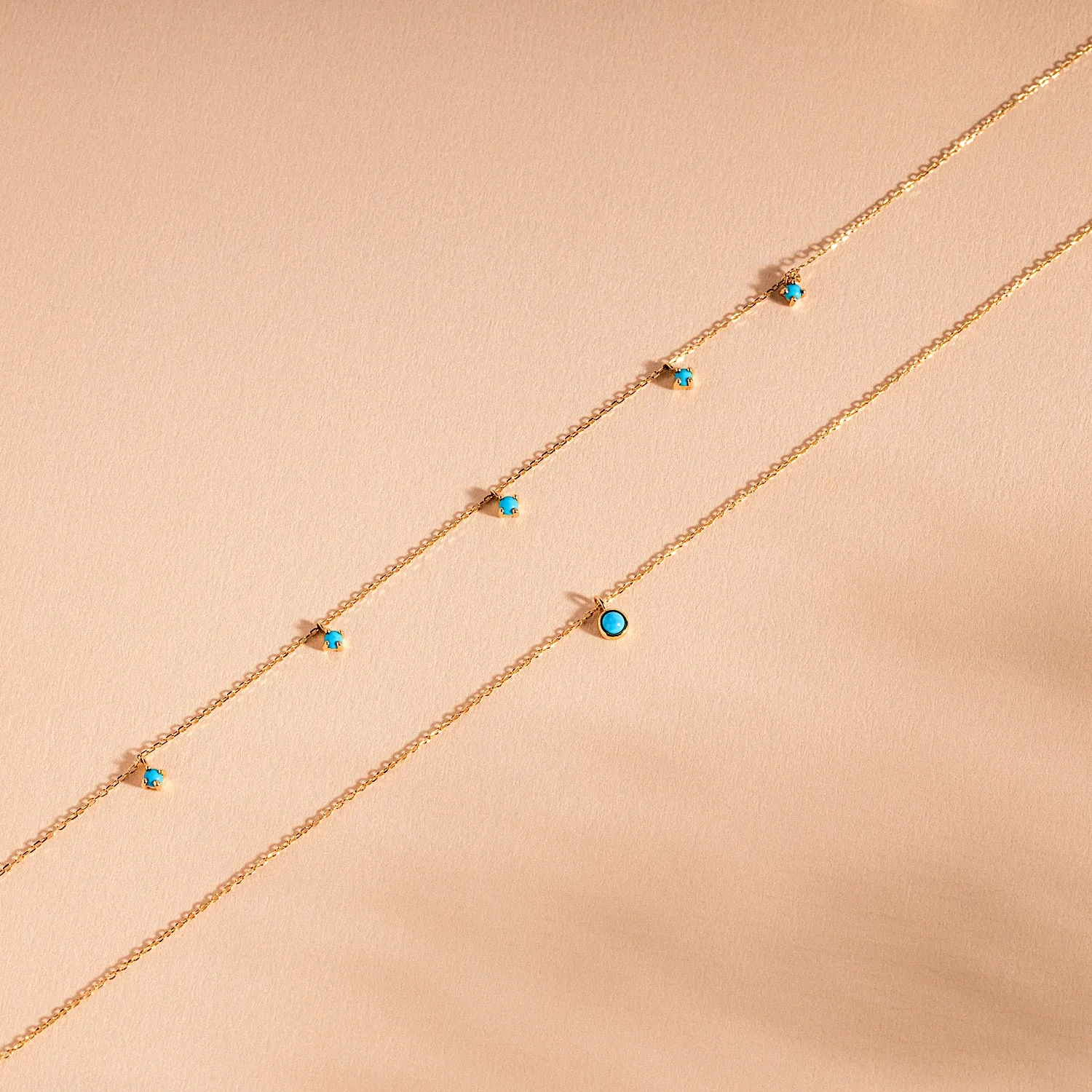 14K Solid Gold Single Turquoise Necklace