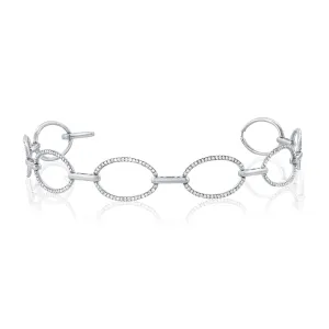 14K White Gold Diamond Oval Link Bracelet