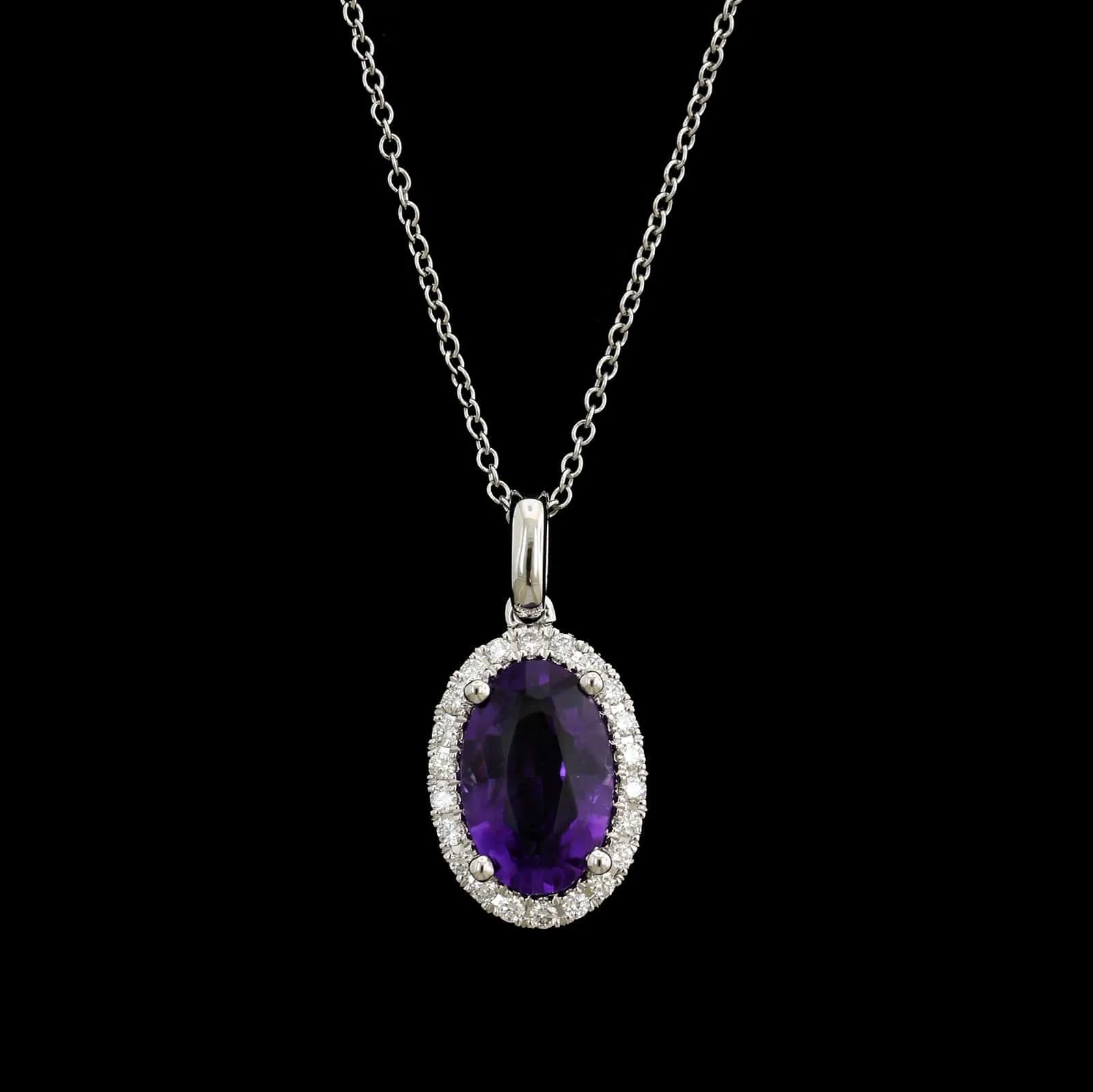 14K White Gold Estate Amethyst and Diamond Necklace