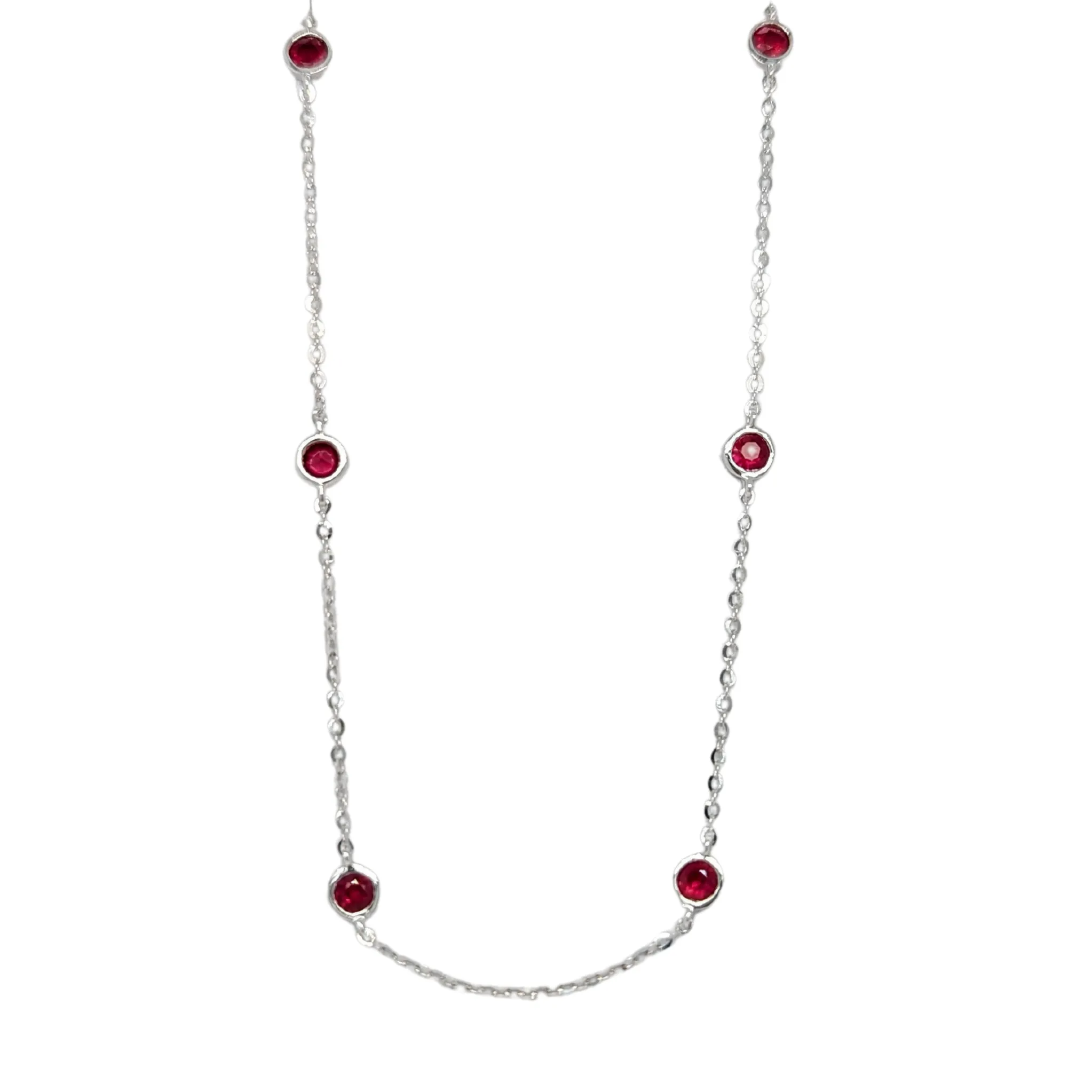 14K Whte Gold Ruby Station Necklace 18"