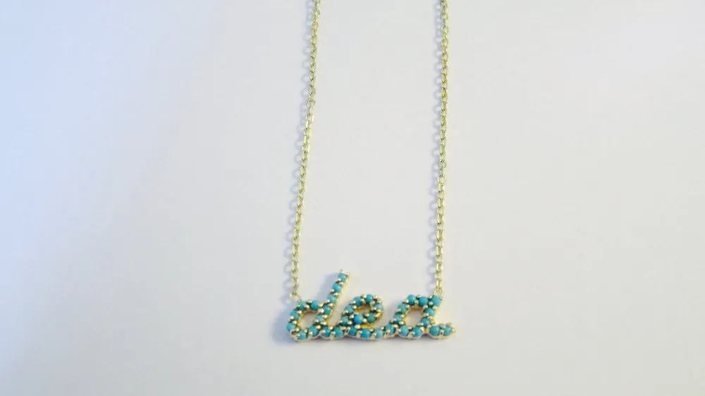 14k Yellow Gold Turquoise Initial Necklace (Customizable)