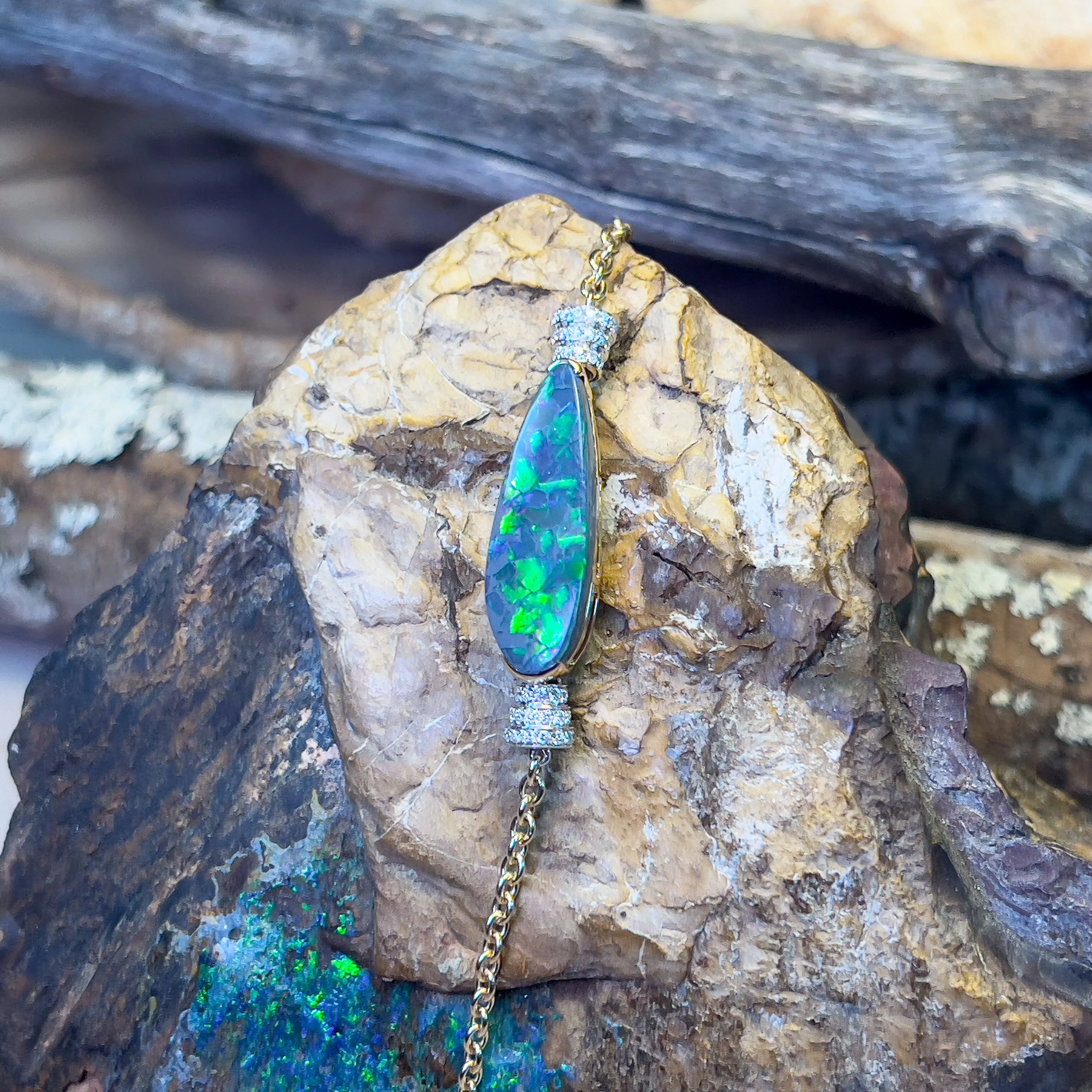 14kt Yellow Gold Black Opal and diamond bracelet