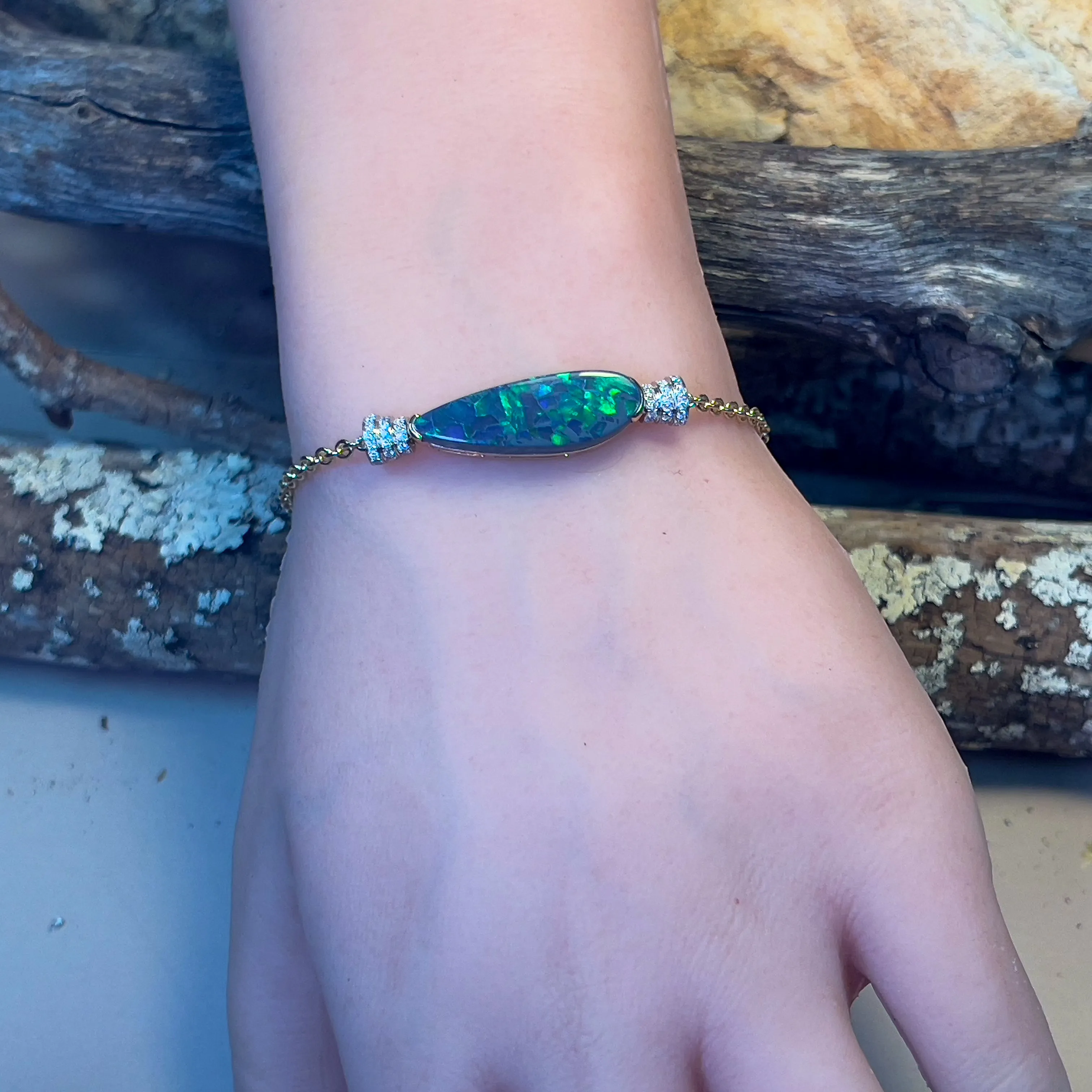 14kt Yellow Gold Black Opal and diamond bracelet