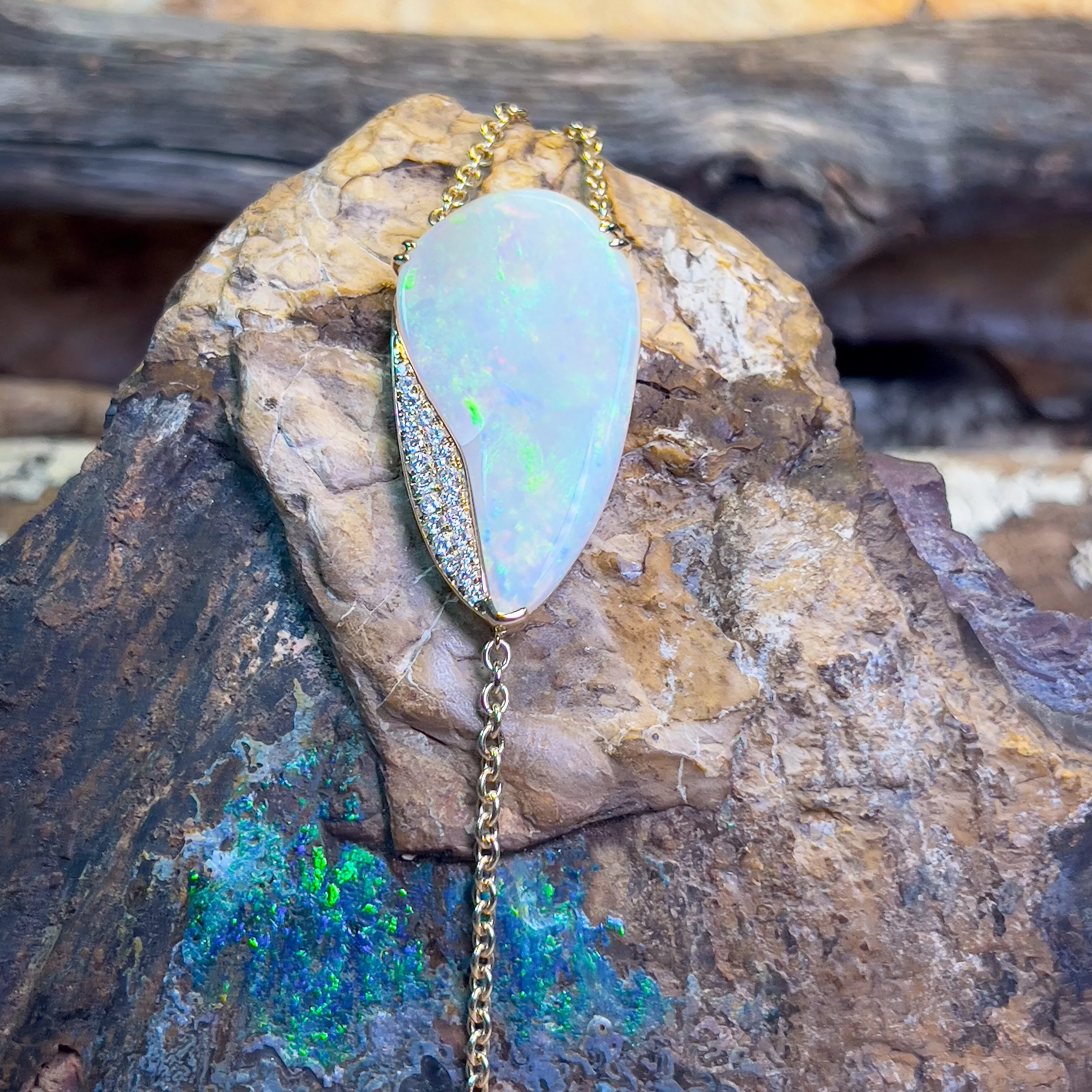 14KT Yellow Gold Large White Opal bracelet and diamonds