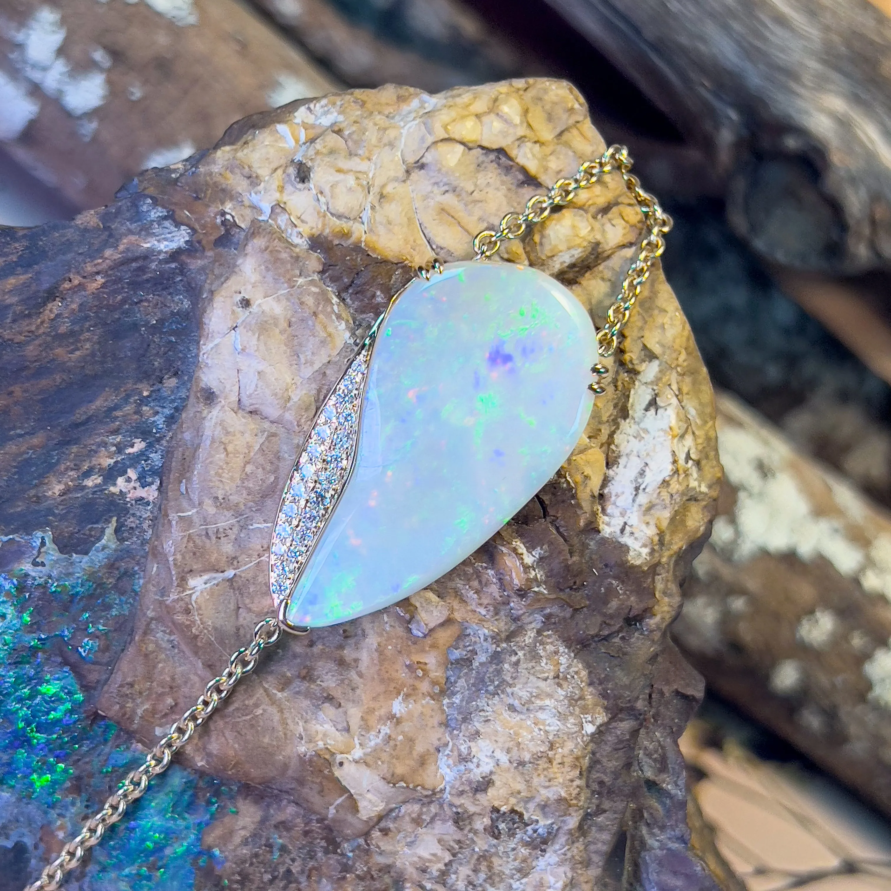 14KT Yellow Gold Large White Opal bracelet and diamonds