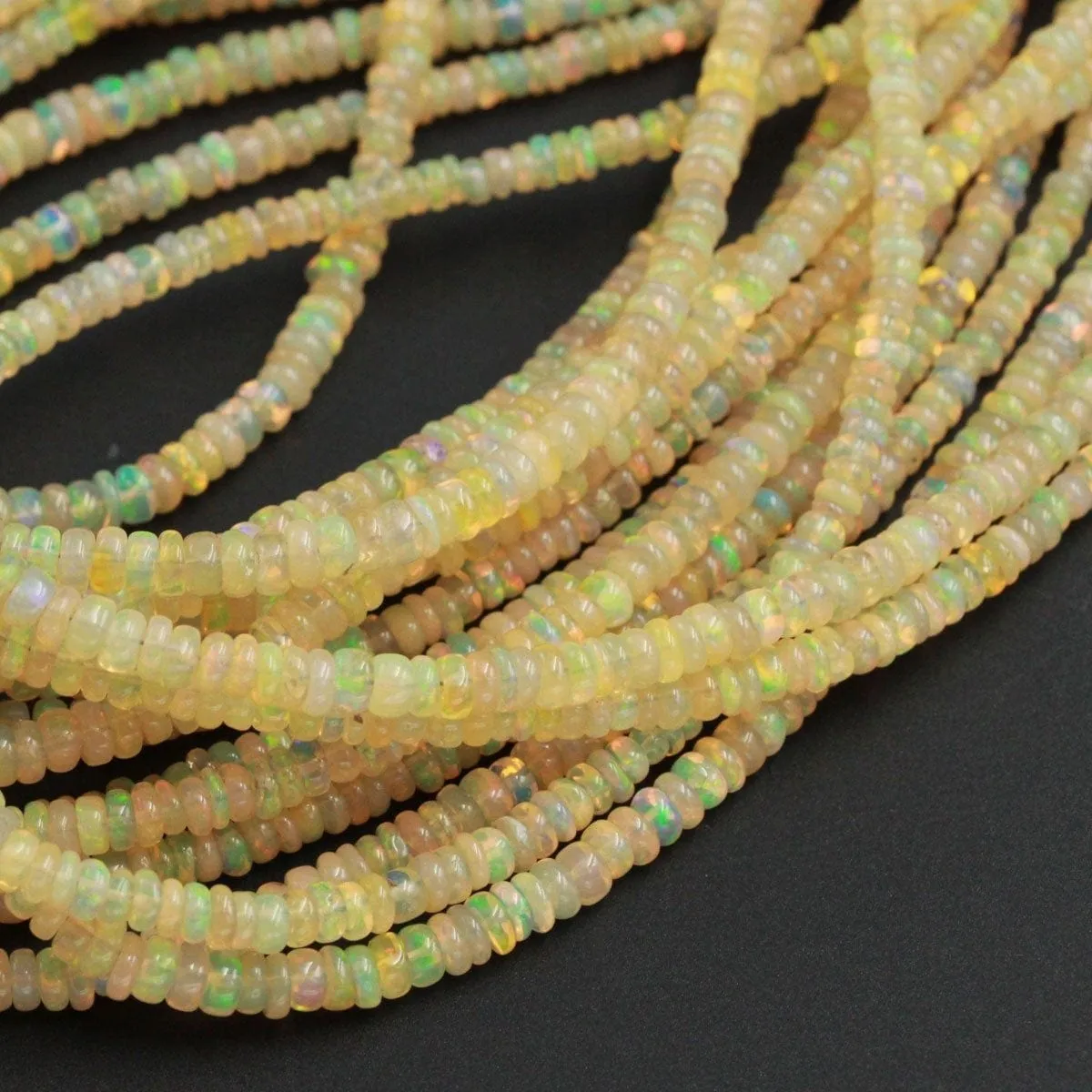 16 Inches Ethiopian Opal Beads Bright Yellow Rondelle 3mm 4mm AAA Super Flashy Fiery Rainbow Yellow Opal Smooth Rondelle Beads 16" Strand