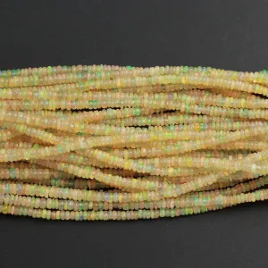 16 Inches Ethiopian Opal Beads Bright Yellow Rondelle 3mm 4mm AAA Super Flashy Fiery Rainbow Yellow Opal Smooth Rondelle Beads 16" Strand