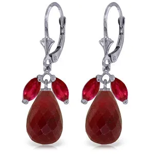 18.6 Carat 14K Solid White Gold Leverback Earrings Natural Ruby