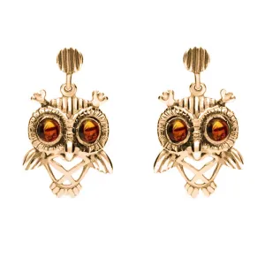 18ct Rose Gold Amber Orange Owl Stud Earrings