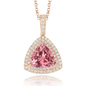 18ct Rose Gold Morganite Diamond Trillion Cut Cluster Necklace