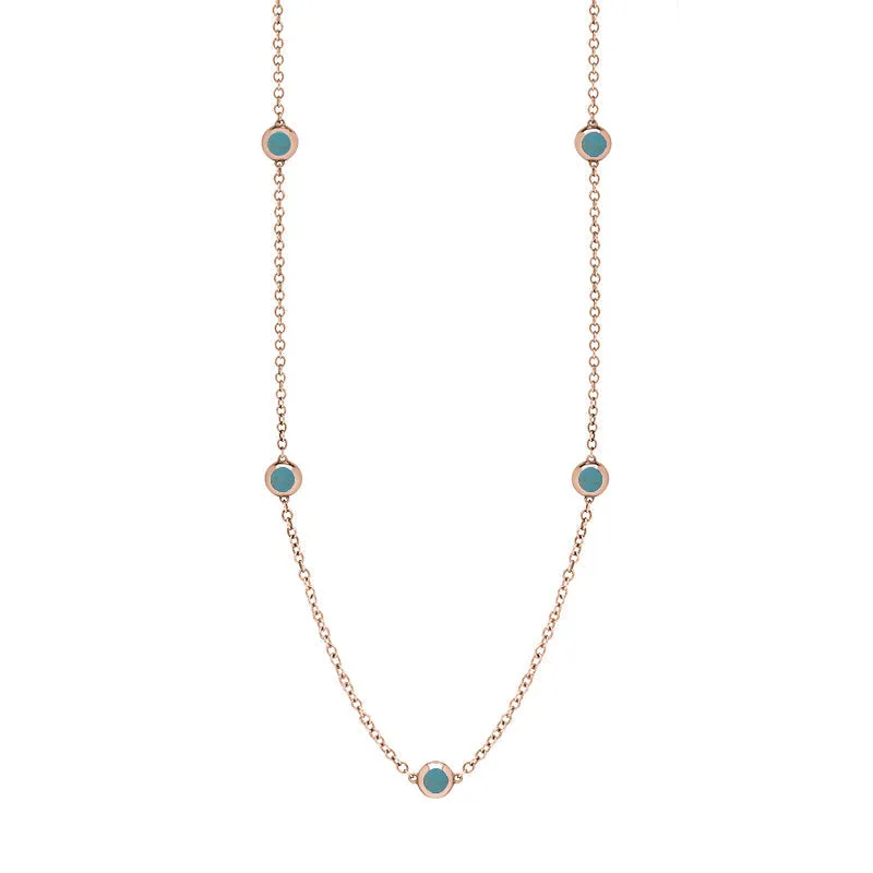 18ct Rose Gold Turquoise Heart Link Disc Chain Necklace