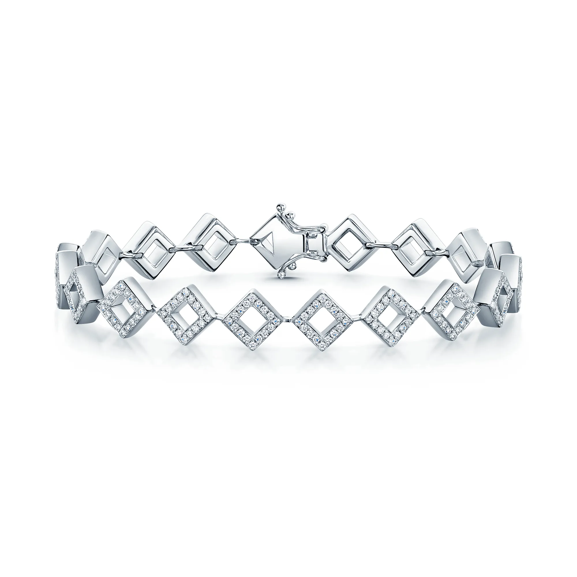 18ct White Gold Pave Diamond Set Square Link Bracelet