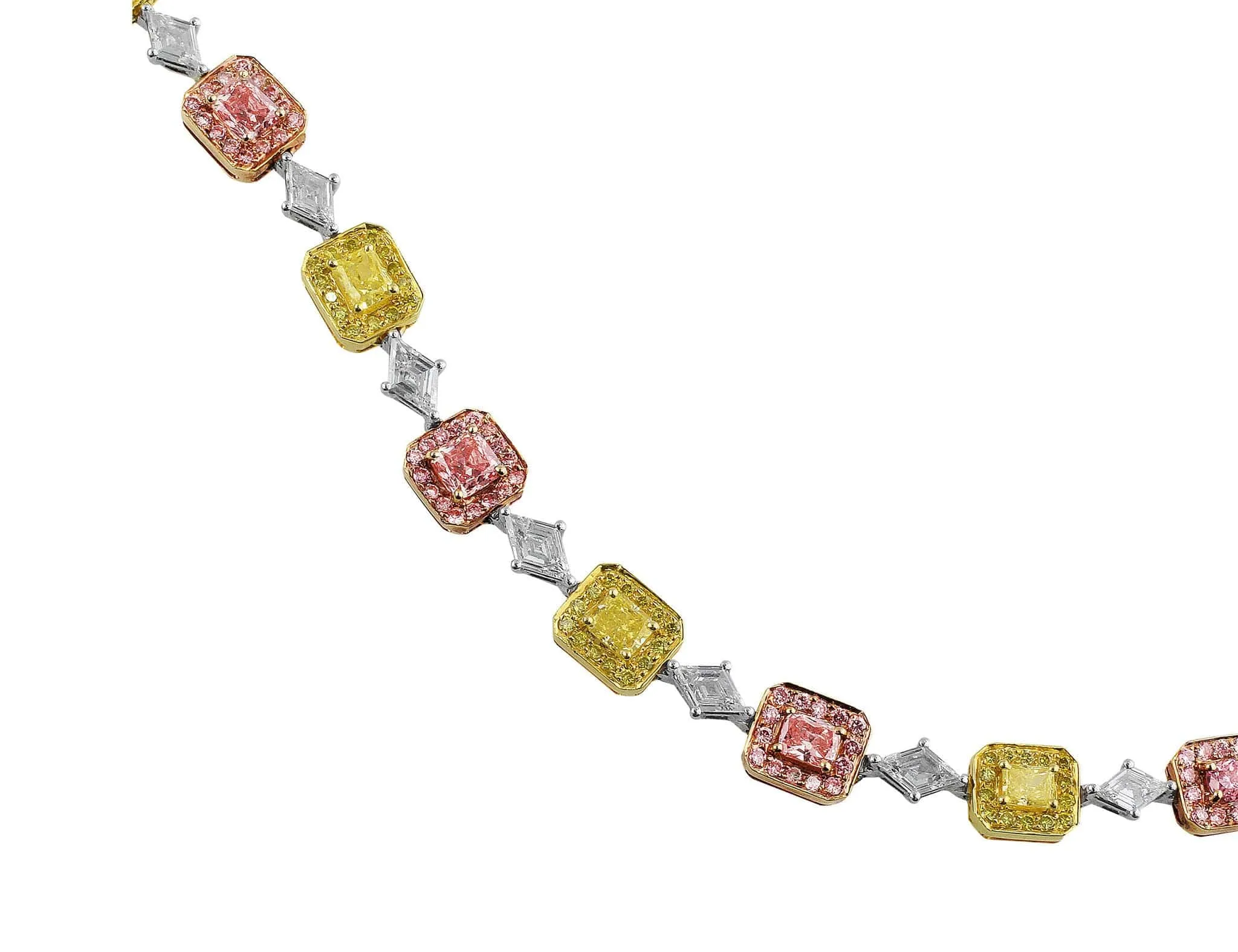 18k Gold Platinum Radiant Colored Diamond Bracelet