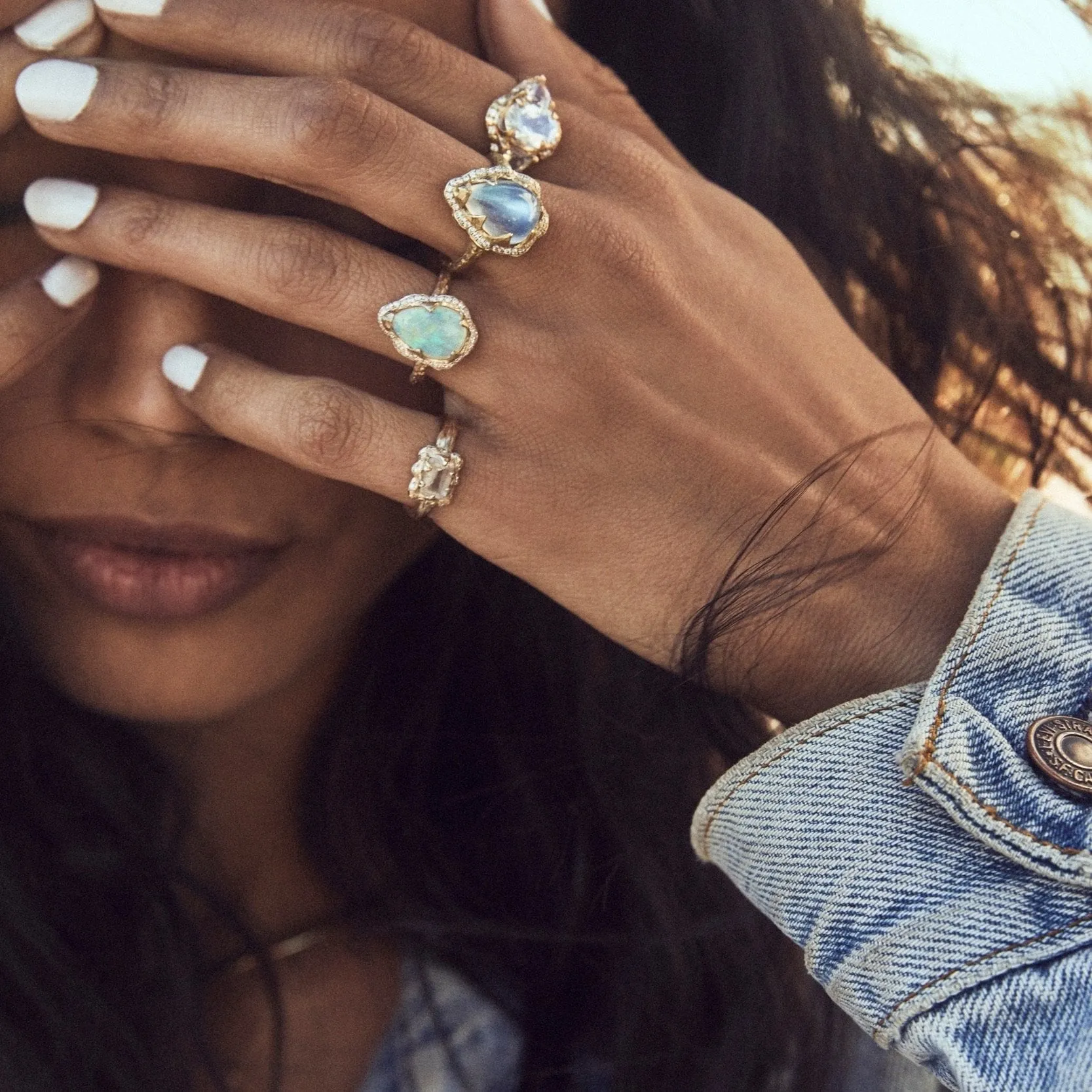 18k One of A Kind Water Drop Premium Blue Opal Queen Ring with Pavé Diamond Halo | Ready to Ship