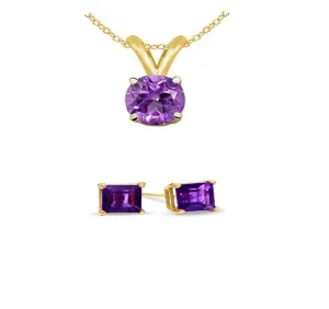 18K Yellow Gold 4ct Amethyst Round 18 Inch Necklace and Square Earrings Set Plated