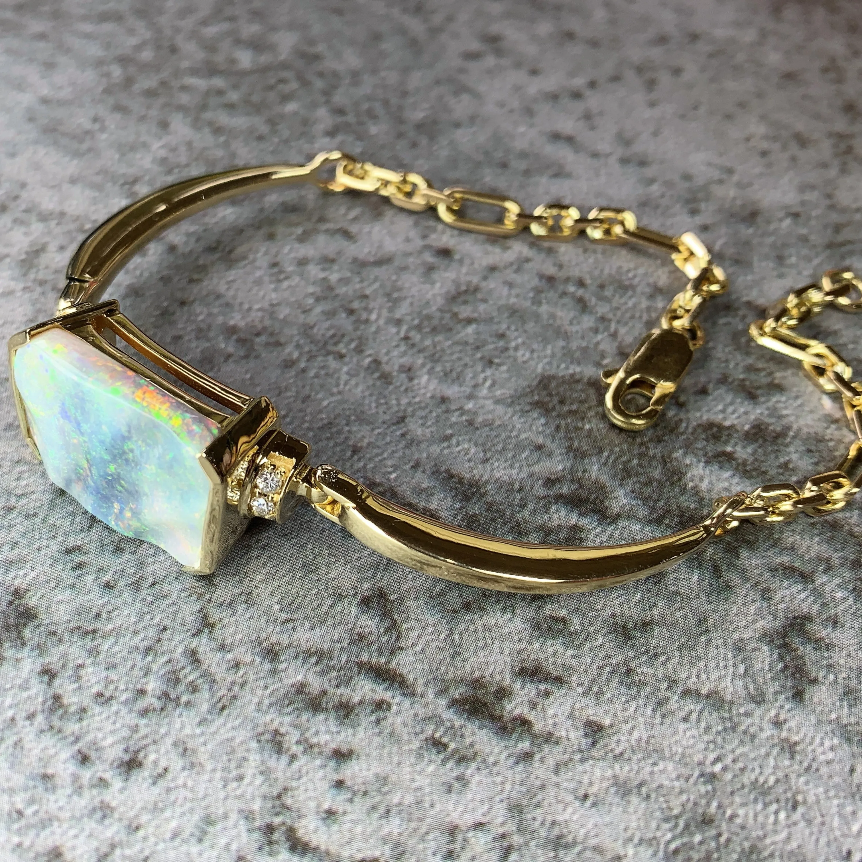 18kt Yellow Gold Black Opal Diamond bangle