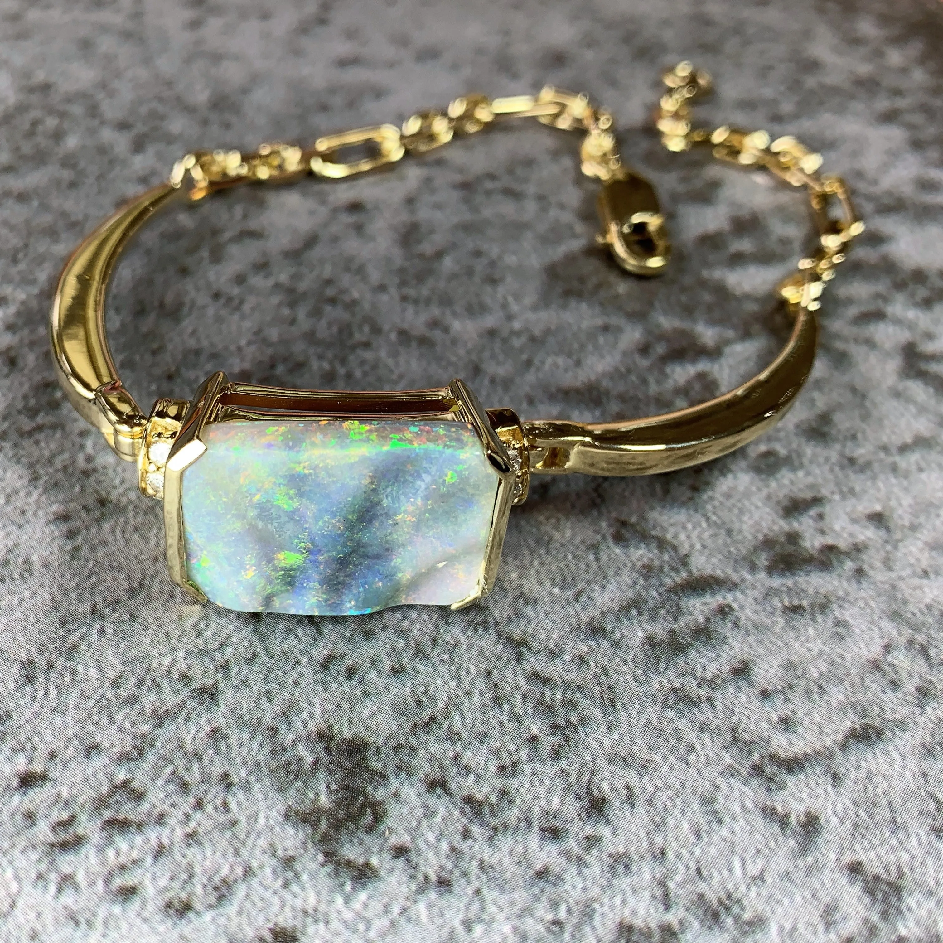 18kt Yellow Gold Black Opal Diamond bangle