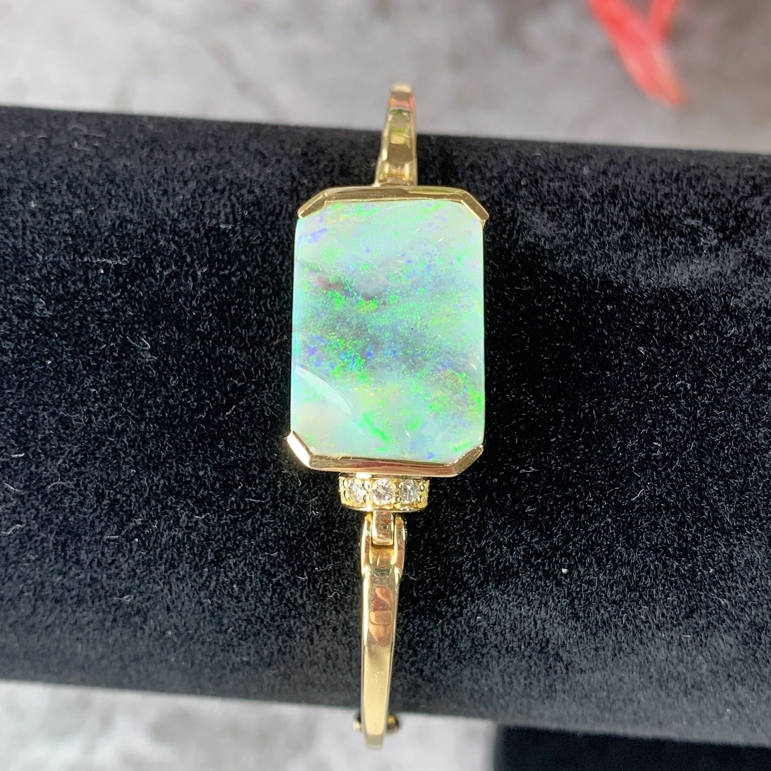 18kt Yellow Gold Black Opal Diamond bangle