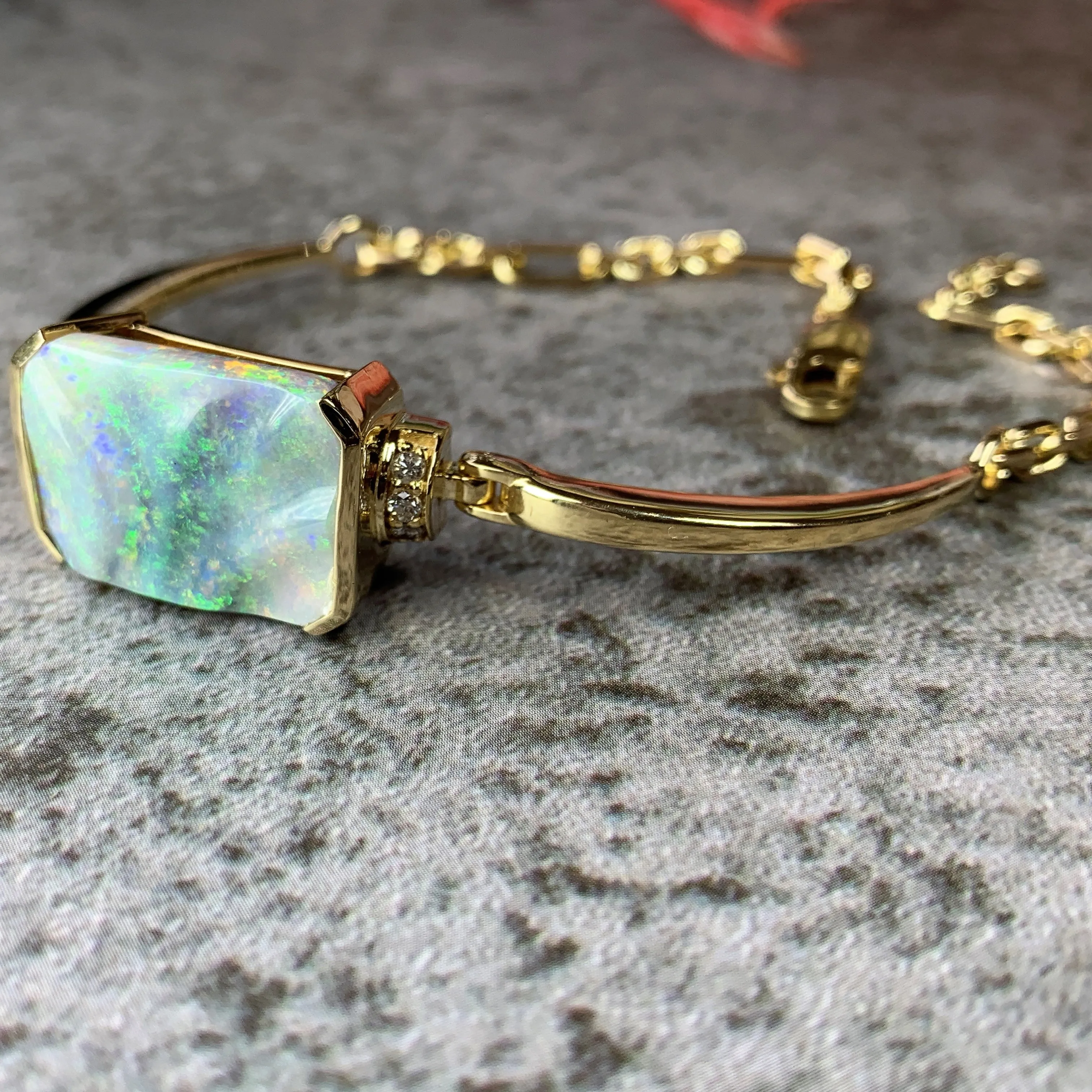 18kt Yellow Gold Black Opal Diamond bangle