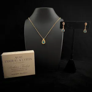 1976 Avon Birthstone Teardrop Pendant & Earring Set, December