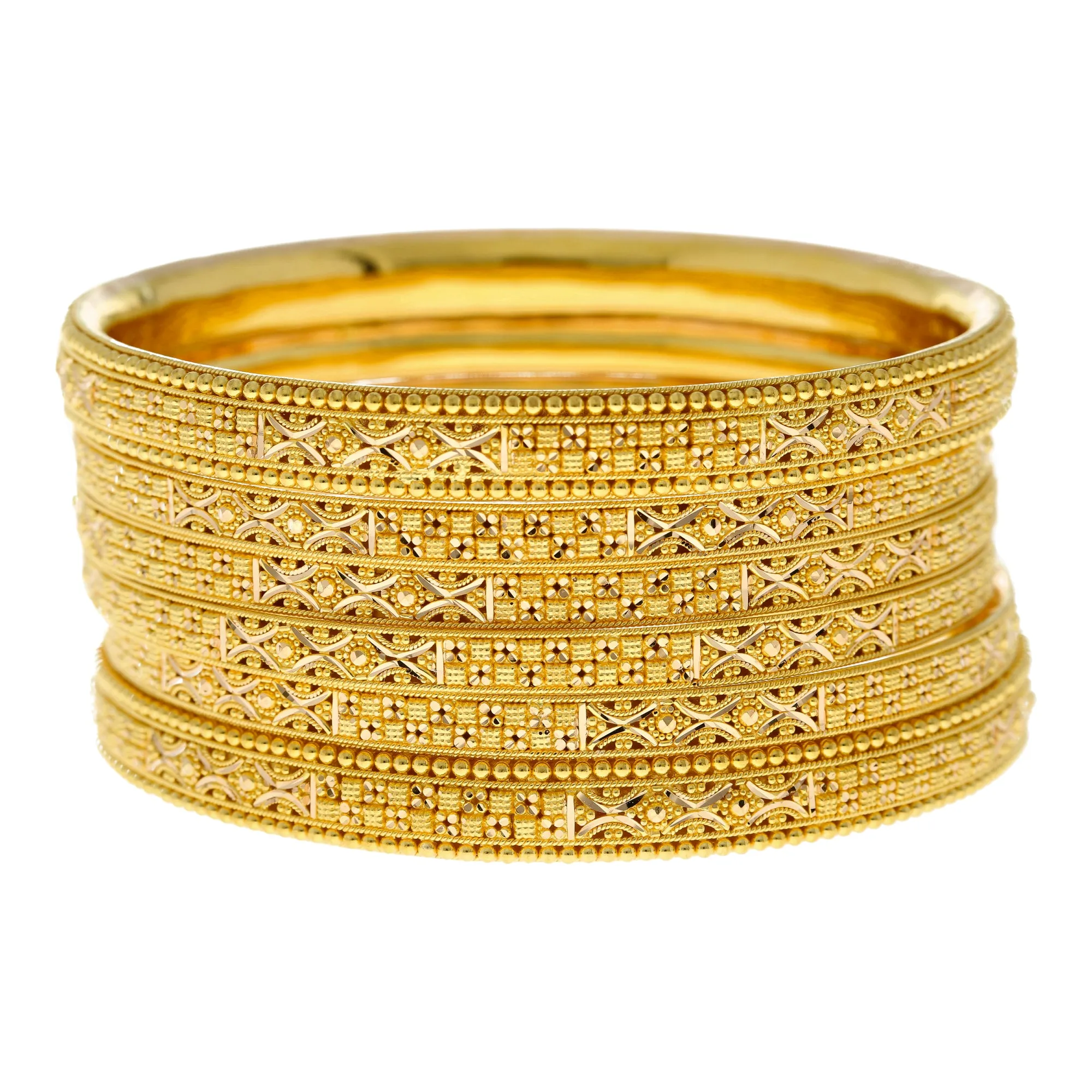 22K Yellow Gold Artisan Bangle Set of 6 (106.1 grams)