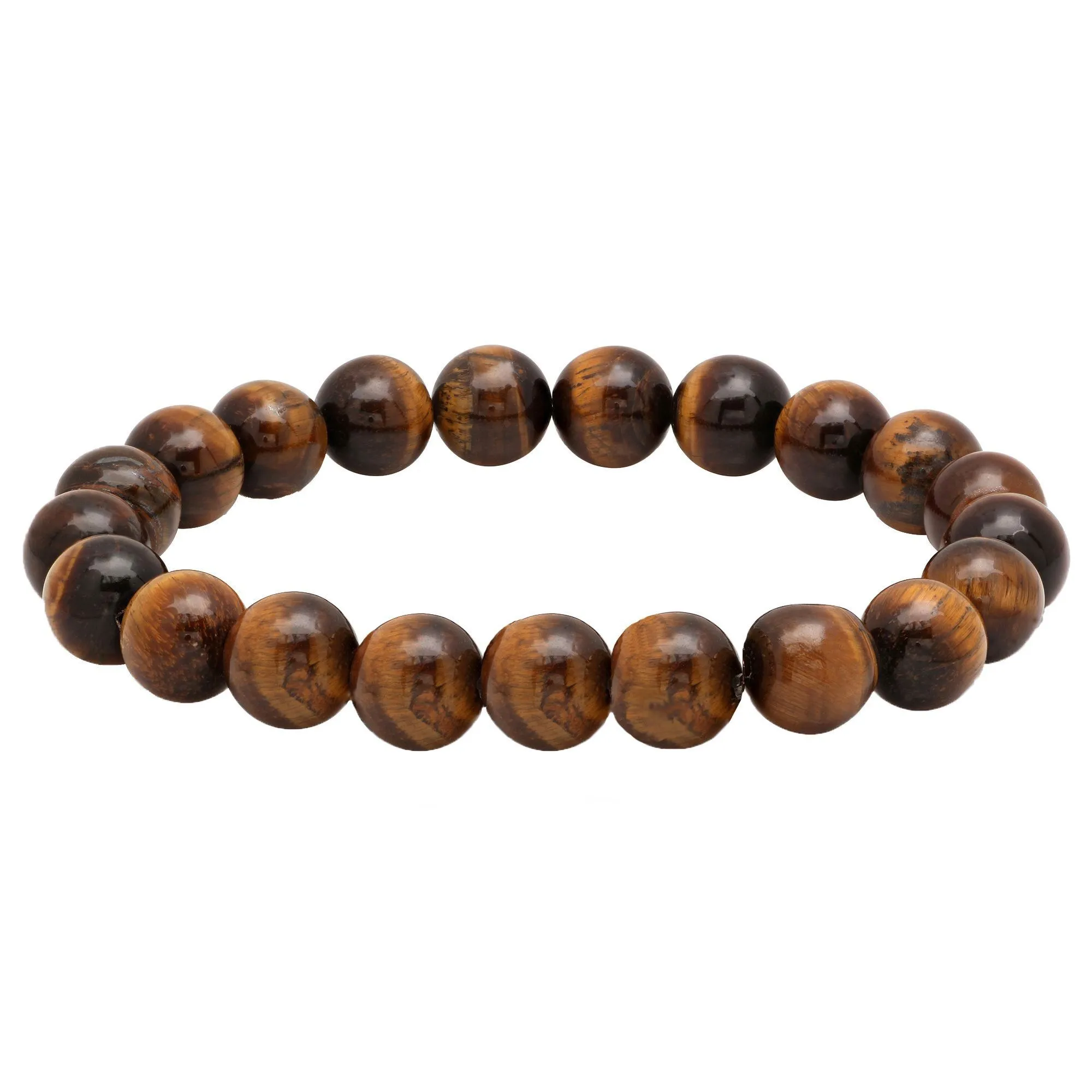 3-Piece Set: Brown Leather Stainless Steel & Genuine Tiger Eye Beaded Bracelet Set