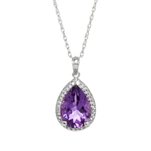 3.41 Carat 14K Solid White Gold Necklace Natural Diamond Amethyst