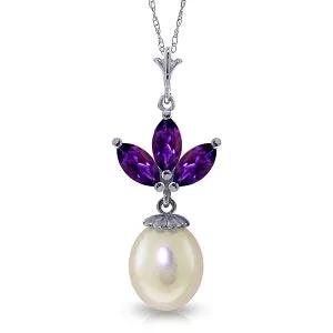 4.75 Carat 14K Solid White Gold Necklace Pearl Amethyst