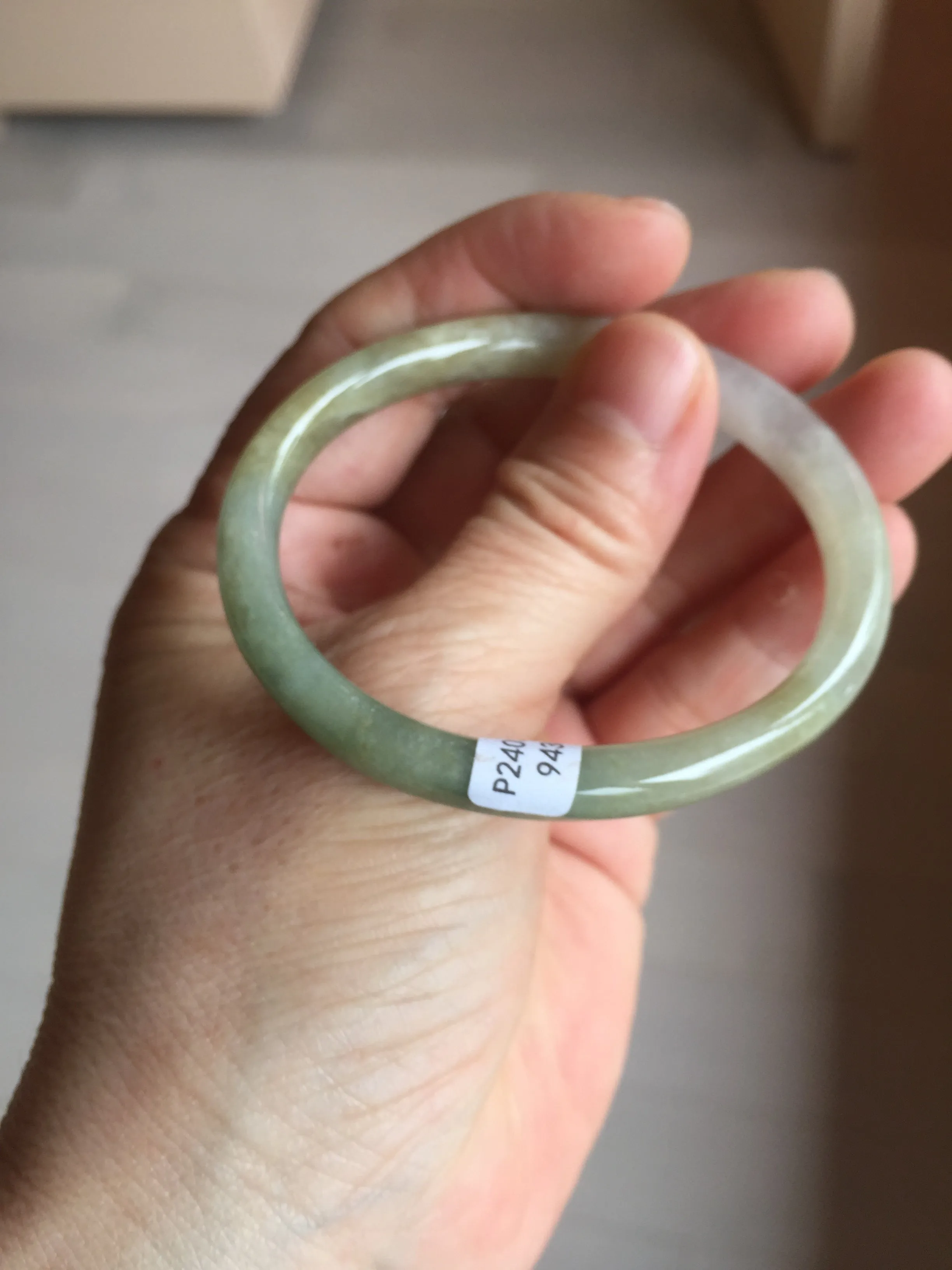 48mm certified 100% natural Type A icy watery green/brown/gray slim oval jadeite jade bangle BL111-9436