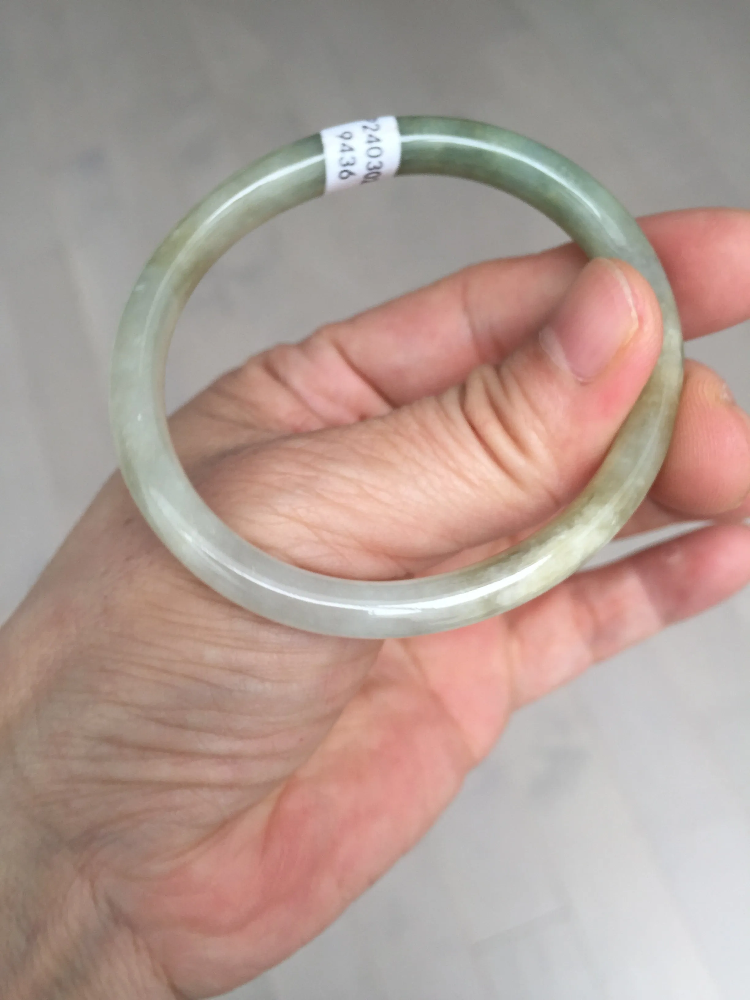 48mm certified 100% natural Type A icy watery green/brown/gray slim oval jadeite jade bangle BL111-9436