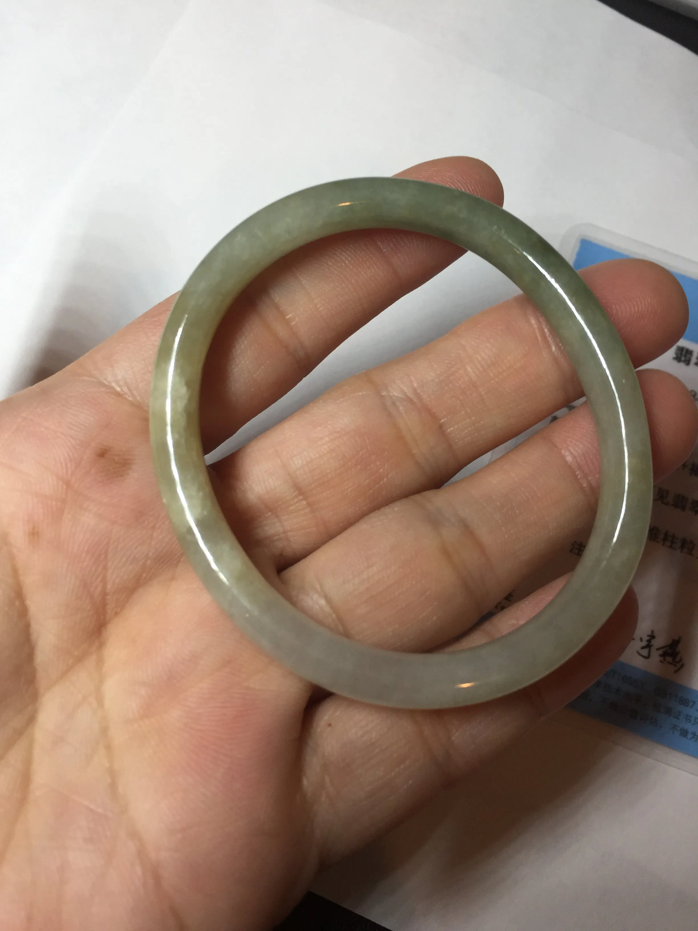 48mm certified 100% natural Type A icy watery green/brown/gray slim oval jadeite jade bangle BL111-9436