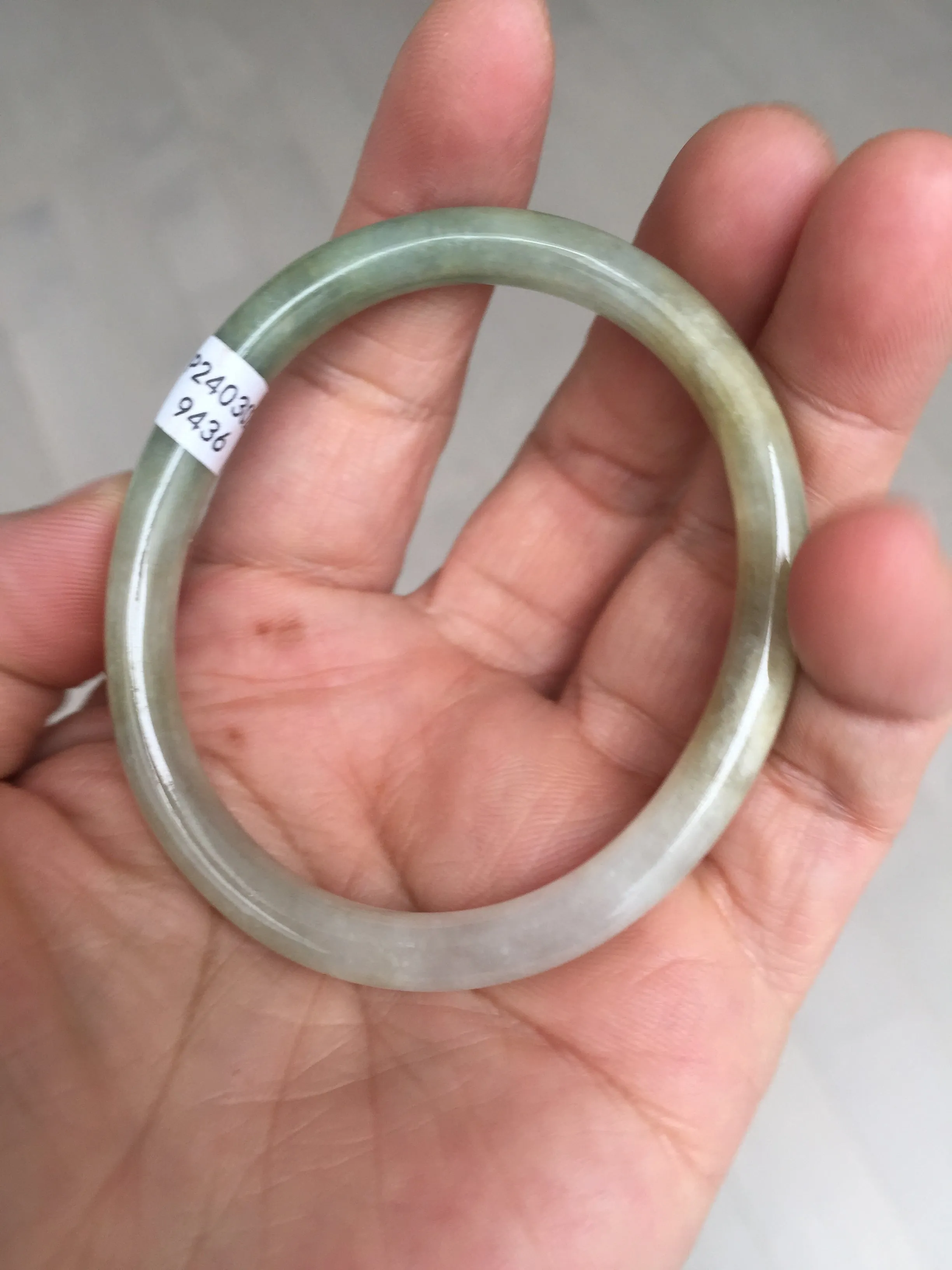 48mm certified 100% natural Type A icy watery green/brown/gray slim oval jadeite jade bangle BL111-9436