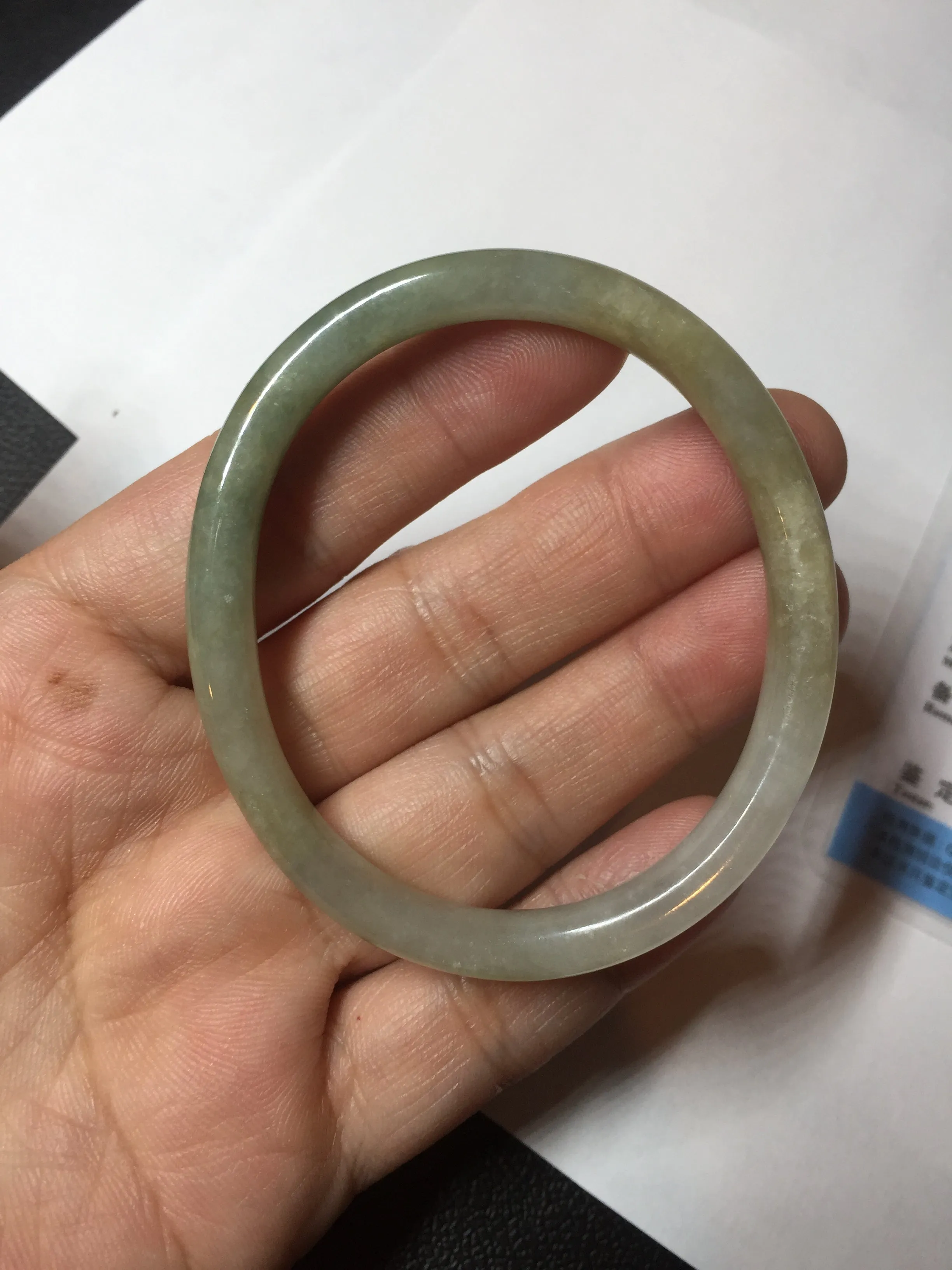 48mm certified 100% natural Type A icy watery green/brown/gray slim oval jadeite jade bangle BL111-9436