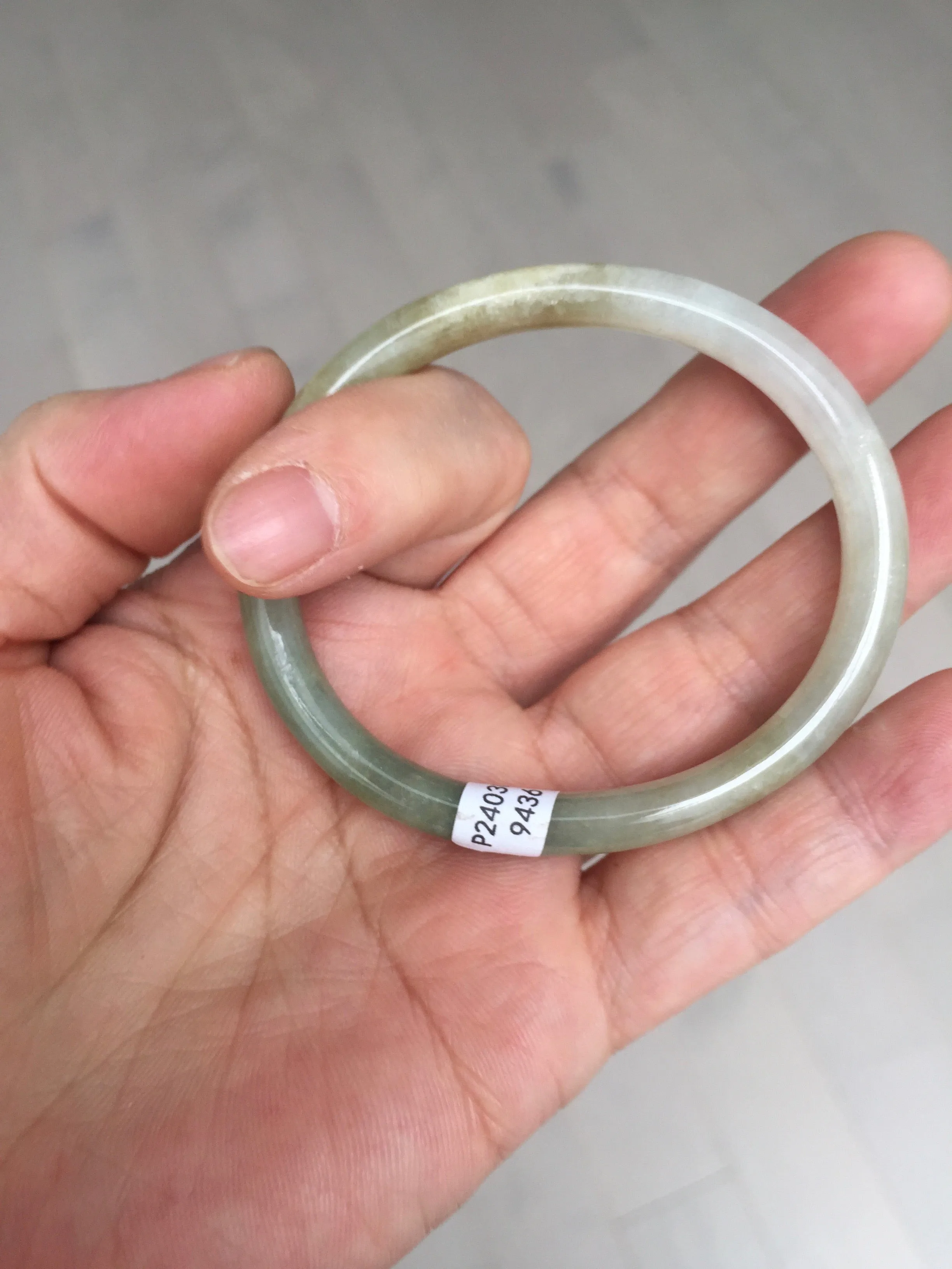 48mm certified 100% natural Type A icy watery green/brown/gray slim oval jadeite jade bangle BL111-9436