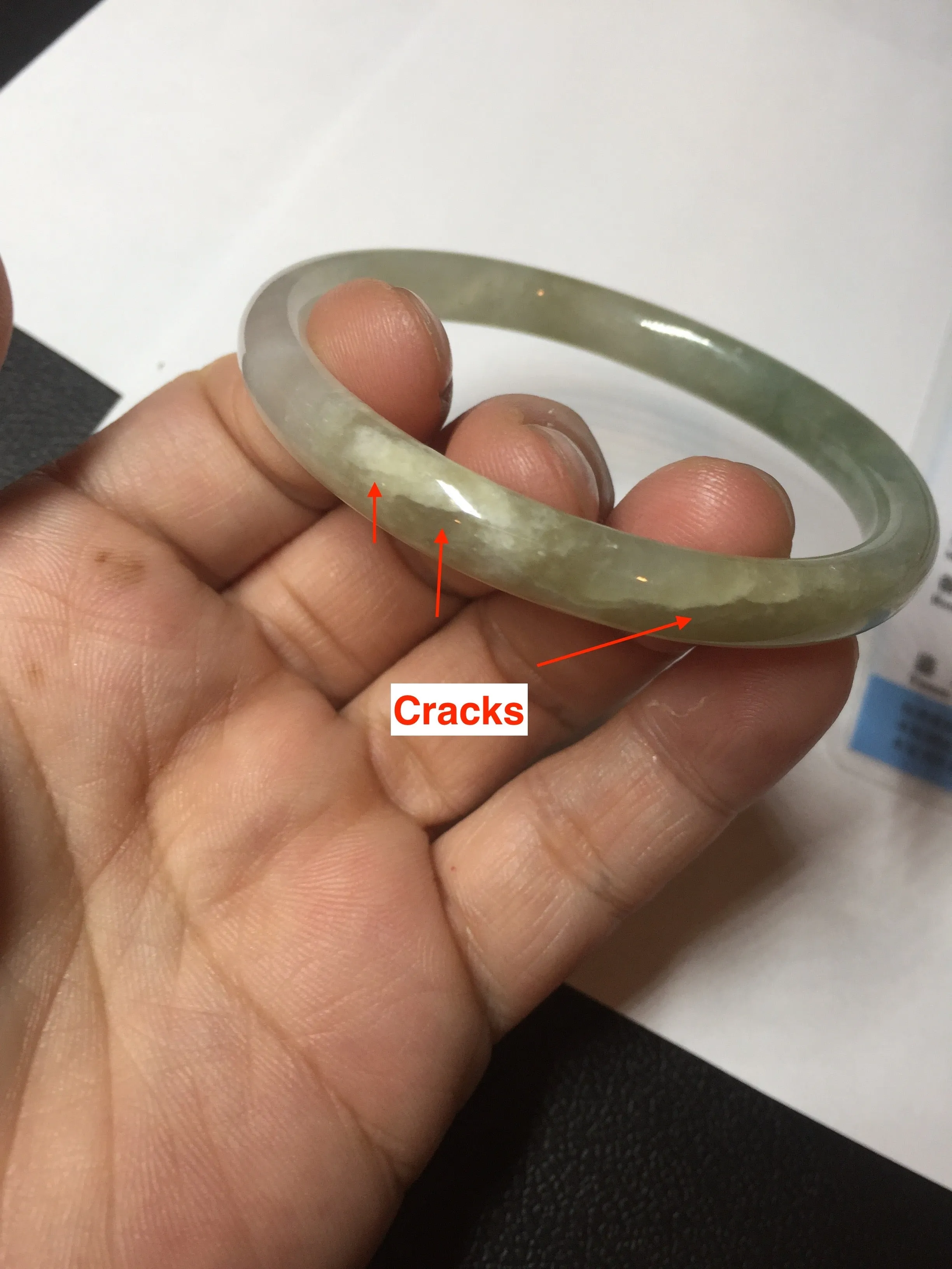 48mm certified 100% natural Type A icy watery green/brown/gray slim oval jadeite jade bangle BL111-9436