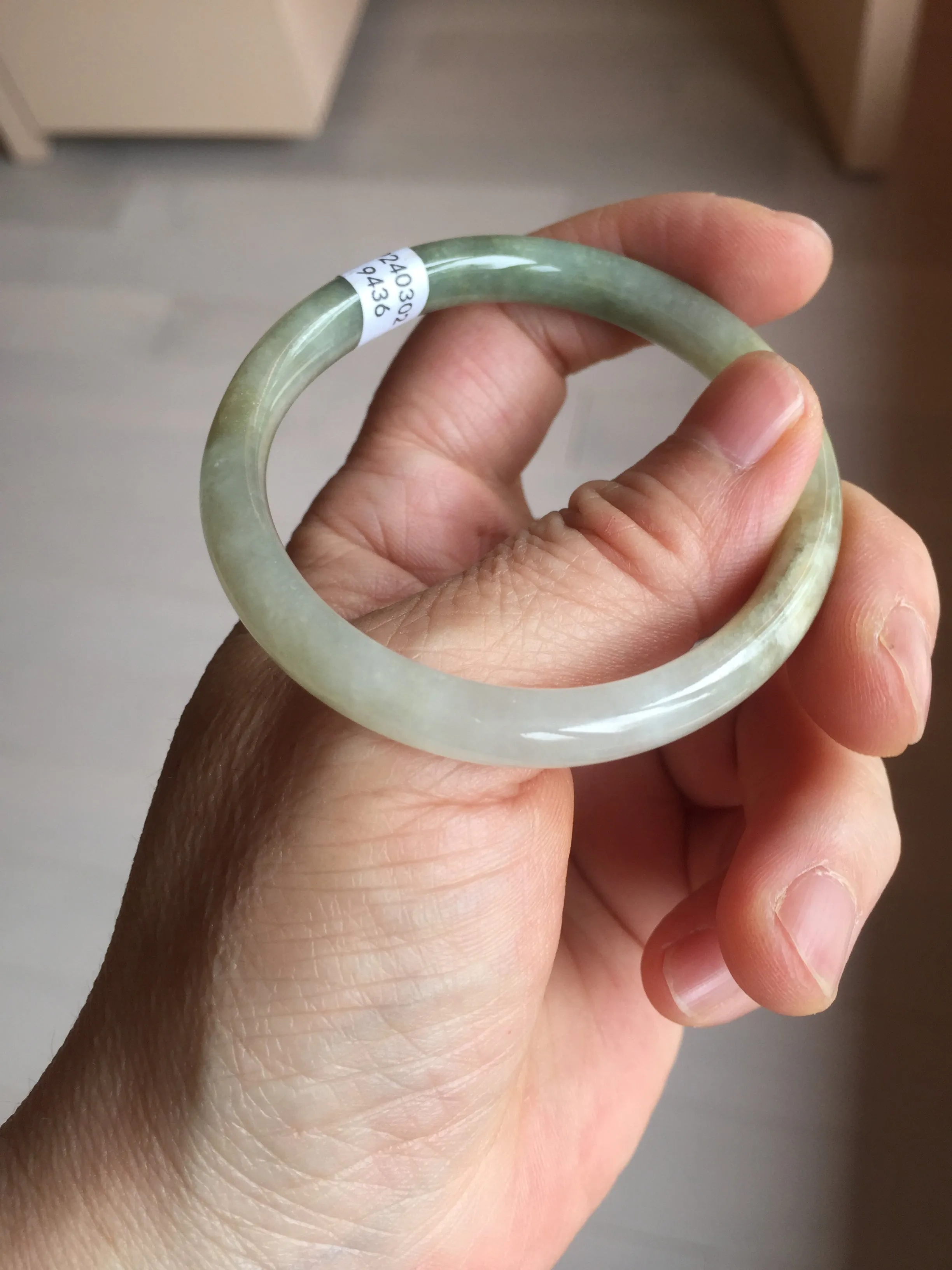 48mm certified 100% natural Type A icy watery green/brown/gray slim oval jadeite jade bangle BL111-9436