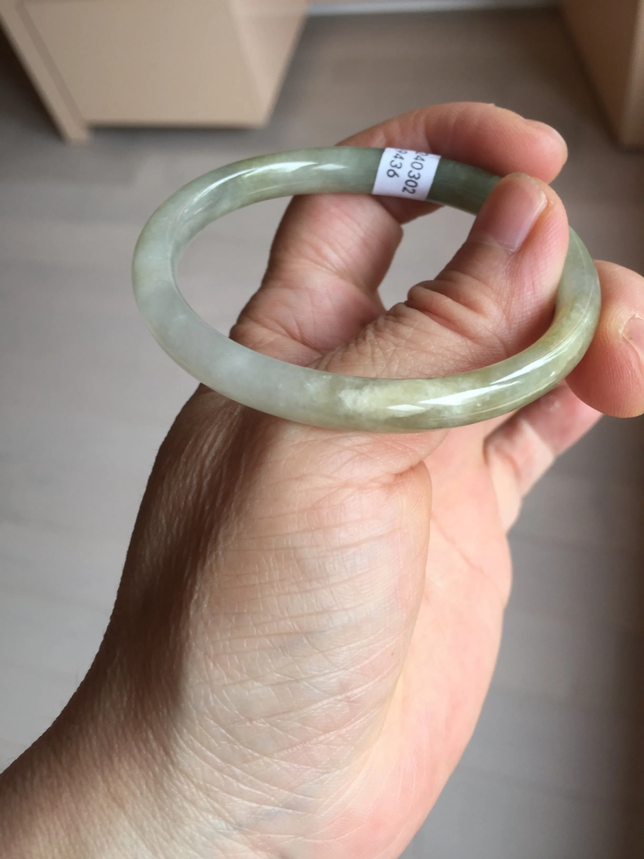 48mm certified 100% natural Type A icy watery green/brown/gray slim oval jadeite jade bangle BL111-9436